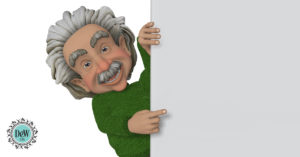 Cartoon Albert Einstein peeking around a corner